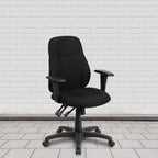 Flash Furniture Brandy Mid-Back Black Fabric Multifunction Swivel Ergonomic Task Office Chair with Adjustable Arms
