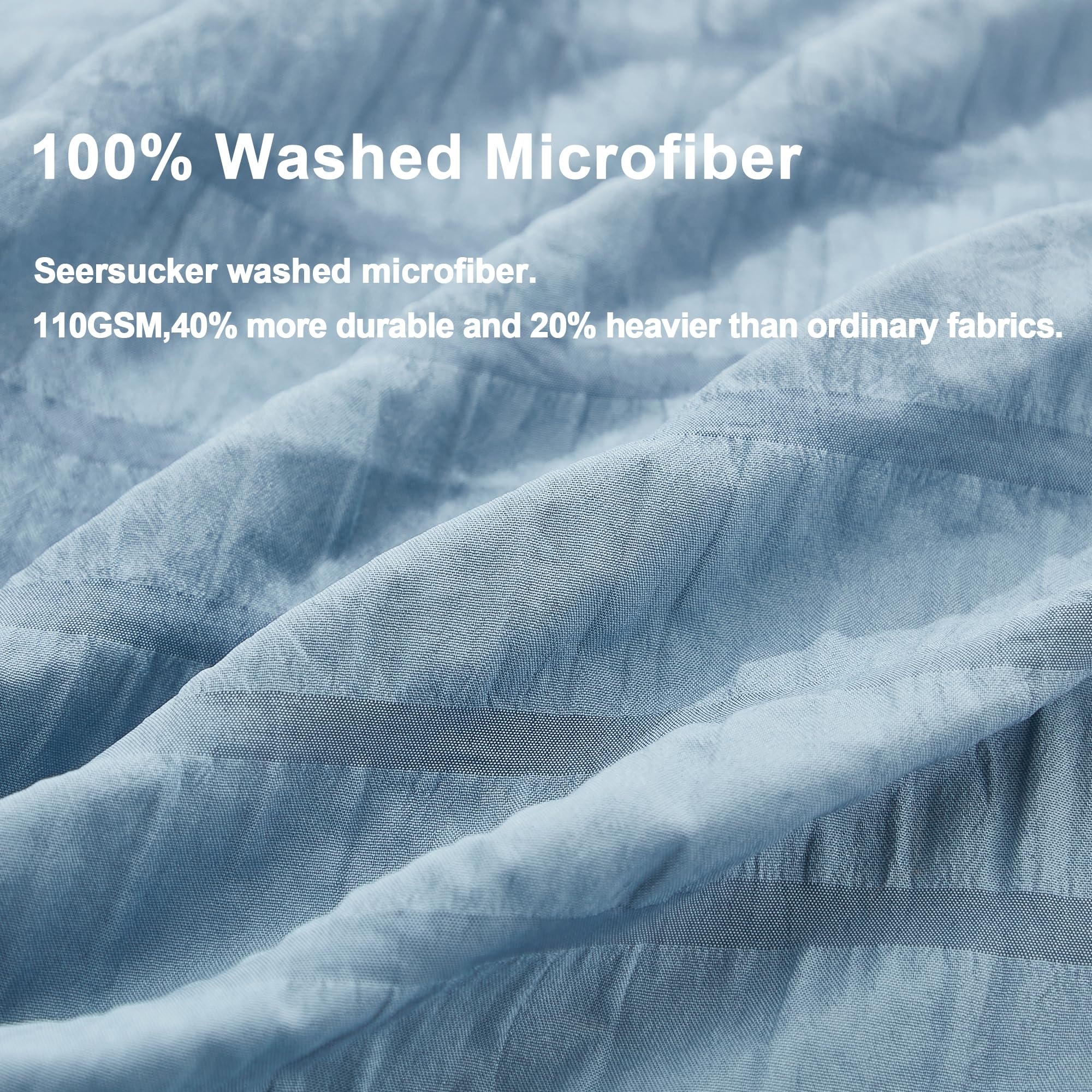 Avelom Grayish Blue Duvet Cover King(104 X 90 Inches), 3 Pieces (1 Duvet Cover, 2 Pillow Cases), Seersucker Striped Soft Washed Microfiber Textured Duvet Cover Set With Zipper Closure, Corner Ties