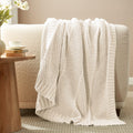 Am  Lie Home Chenille Knit Throw Blanket For Couch, Chunky Knit Blanket With Chevron Texture Non-Shedding, Decorative Farmhouse