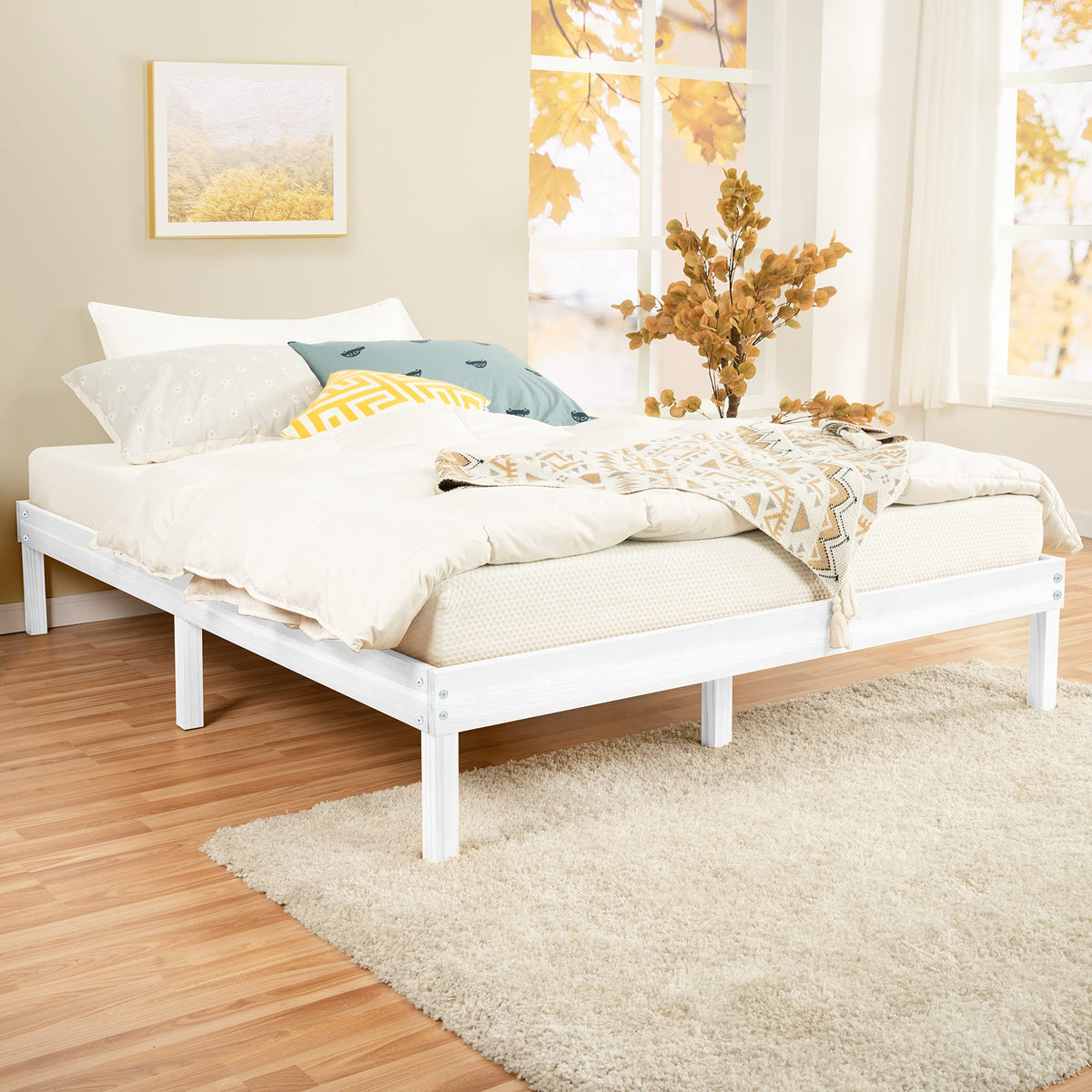 Naomi Home Linda 14 Inch Twin XL Solid Wood Platform Bed Frame, No Squeak Bed Frame with Wooden Slats, No Box Spring Needed, 9.2