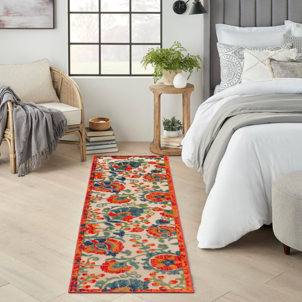 Nourison Aloha Indoor/Outdoor Red Multicolor 2' X 6' Area Rug, Easy Cleaning, Non Shedding, Bed Room, Living Room, Dining Room, Backyard, Deck, Patio (2X6)
