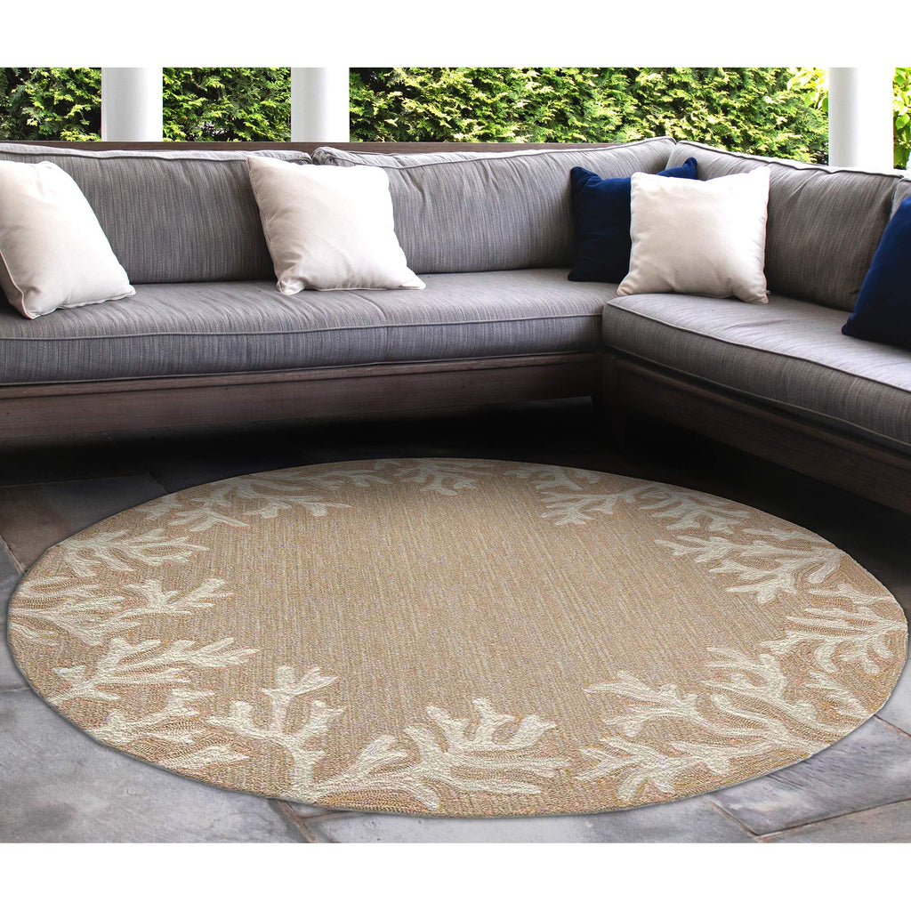 Liora Manne Capri Coastal Coral Border Neutral Indoor/Outdoor Rug, 8' Round