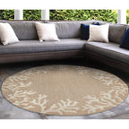 Liora Manne Capri Coastal Coral Border Neutral Indoor/Outdoor Rug, 8' Round