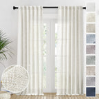 100 Inch Linen Curtains for Living Room 2 Panels Back Tab Light Filtering Farmhouse Long Curtain Semi Sheer Privacy Natural Crea