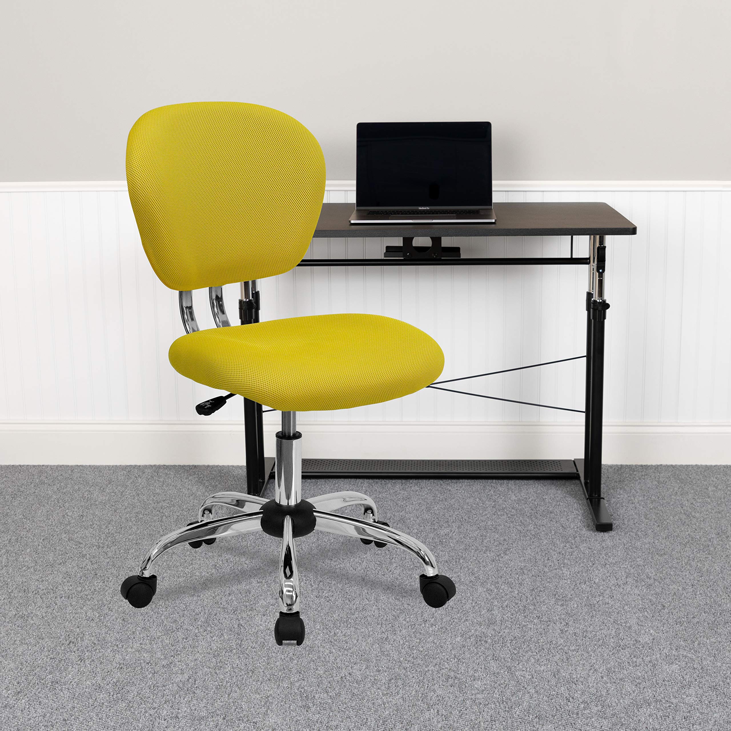 Flash Furniture Beverly Mid-Back Yellow Mesh Padded Swivel Task Office Chair with Chrome Base