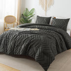 Litanika Dark Gray Queen Size Comforter Sets, 3 Pieces Lightweight Grey Chevron Tufted Bedding Comforter Set, Fluffy Down Altern