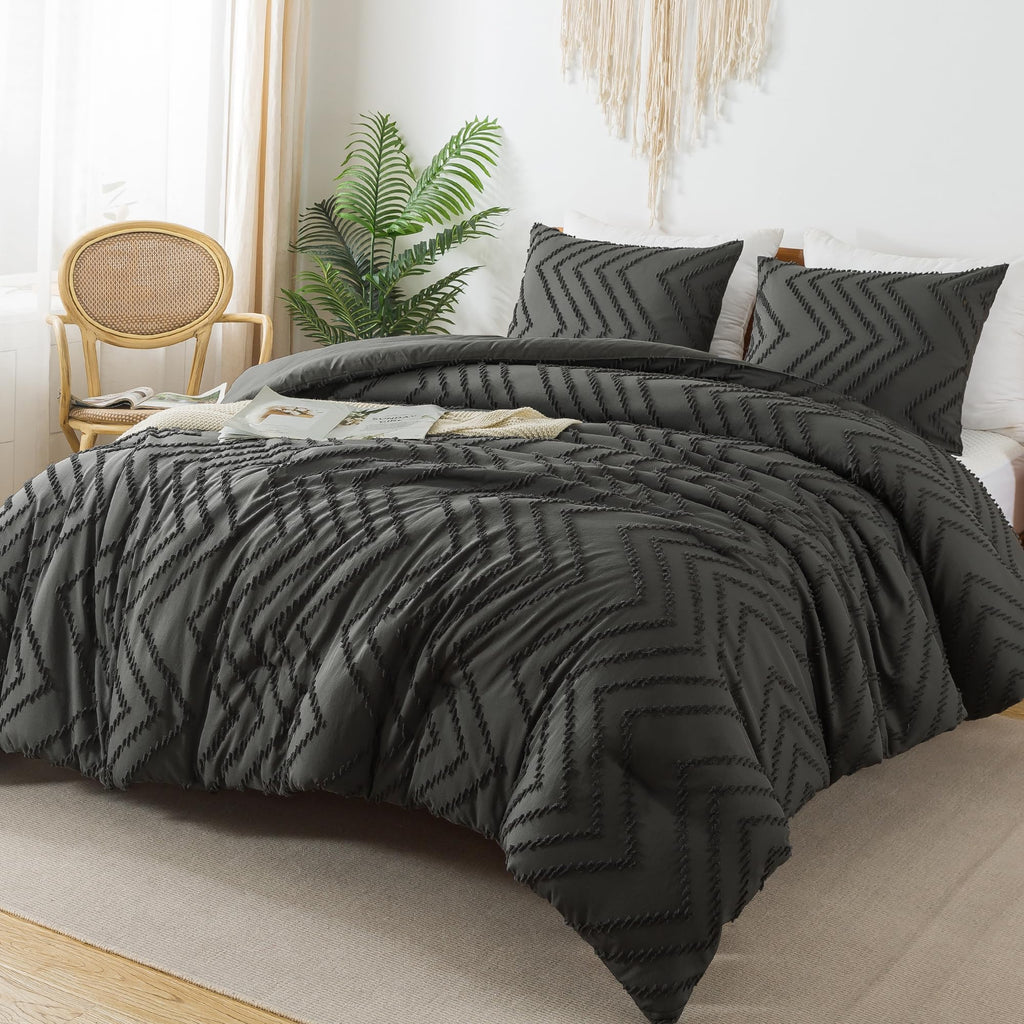 Litanika Dark Grey Full Comforter Sets, Lightweight Fluffy Bedding Comforter Sets For Bed, 3 Pieces Down Alternative Comforter B