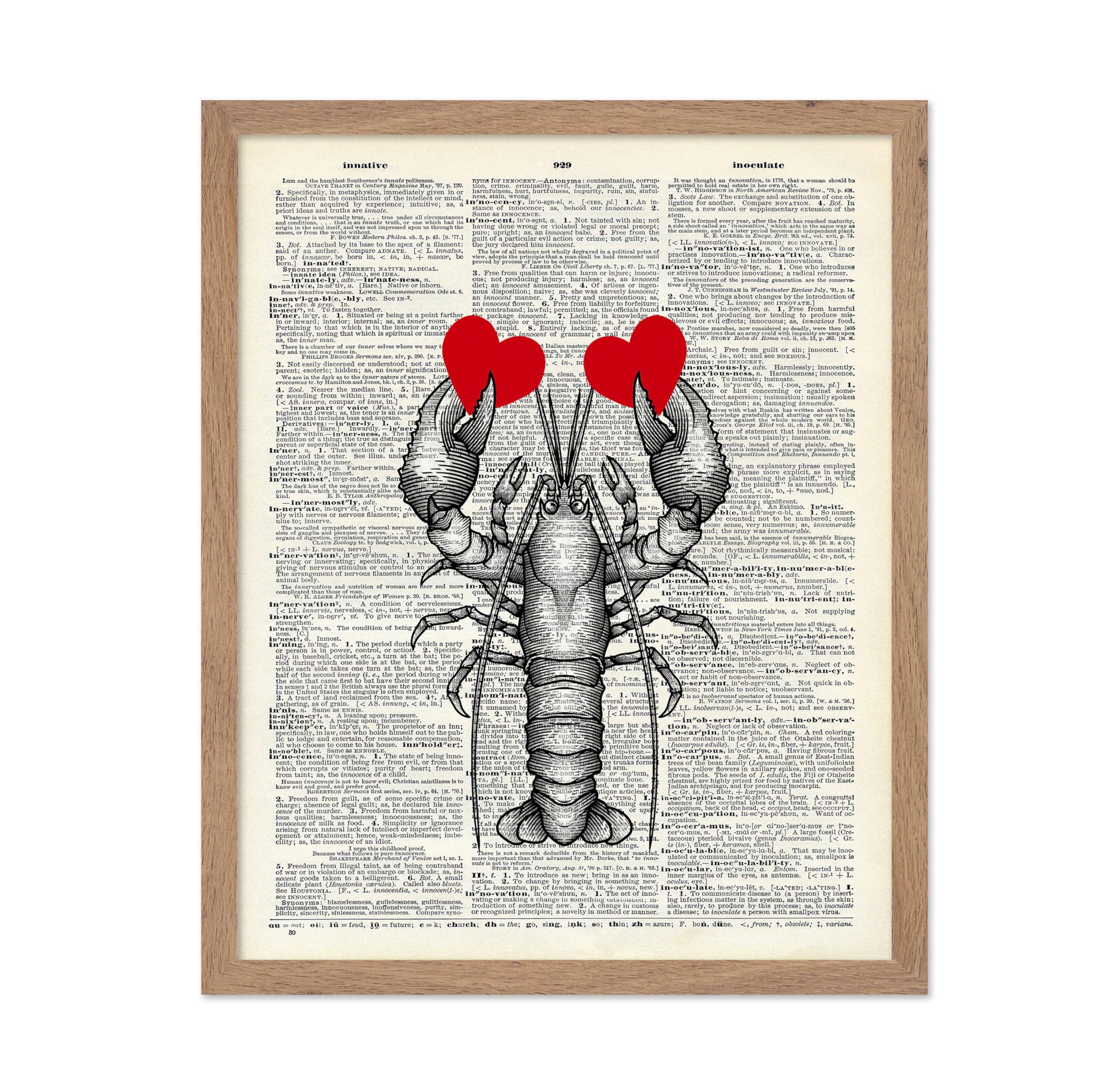 Poster Master Dictionary Art Poster - Heart on Lobster Claw Print - Lobster Art - Red Heart Art - Gift for Chef, Lovers - Nautic