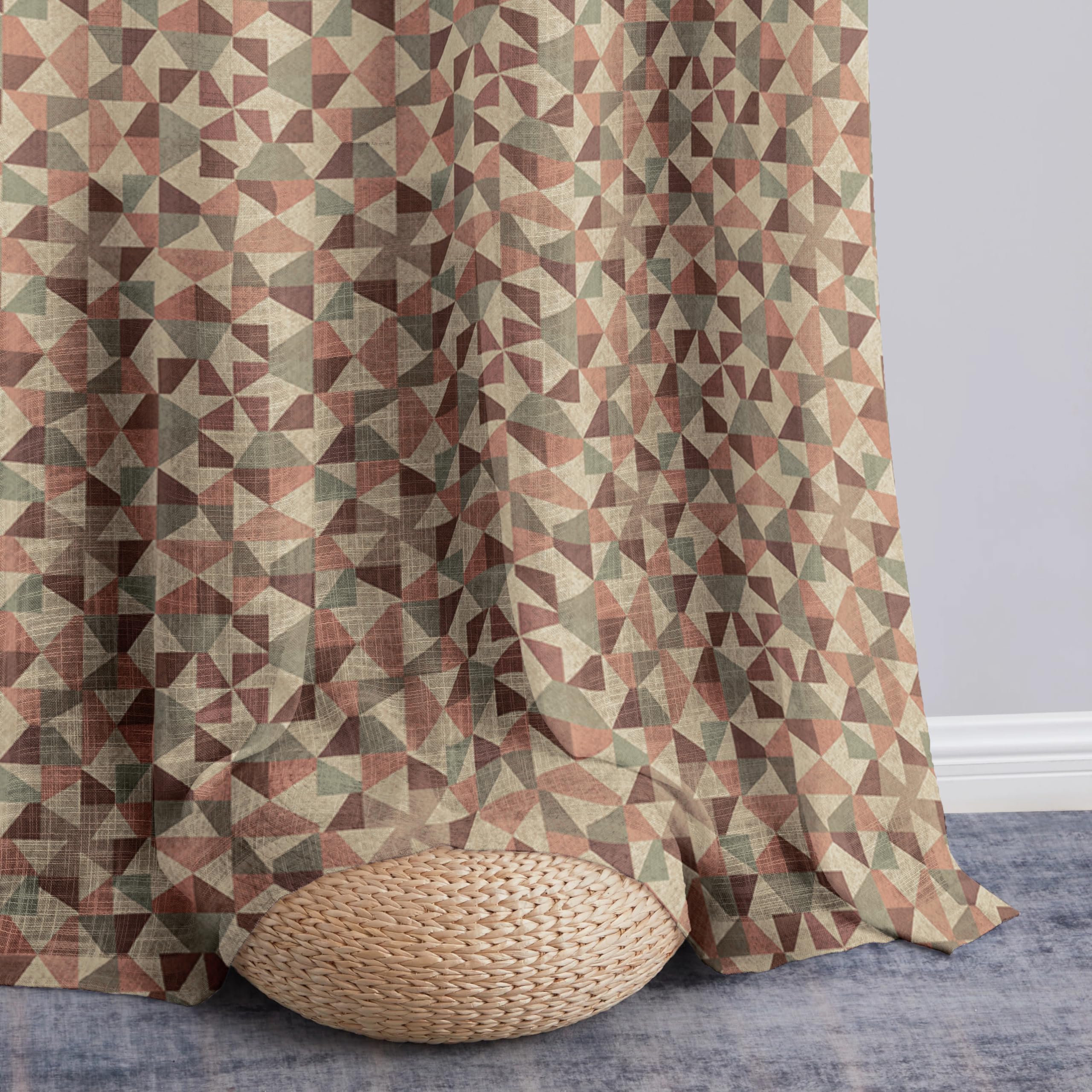 Story@Home Sheer Curtains 8 Feet Long Set Of 2 | Geometric Printed | Semi Transparent Net Curtain | Semi Long Door Curtain For L