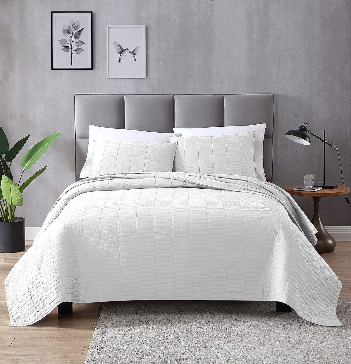 Exq Home Quilt Set Full/Queen Size White 3 Piece,Lightweight Soft Coverlet Modern Style Stitched Quilt Pattern Bedspread Set(1 Q