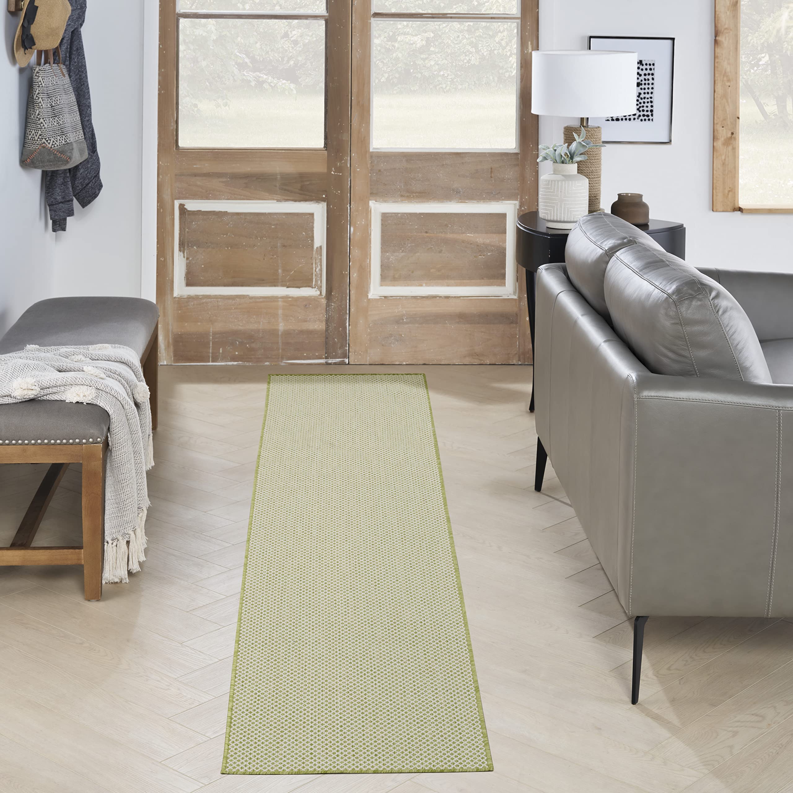 Nourison Courtyard Indoor/Outdoor Ivory Green 2'2' X 10' Area Rug, Easy Cleaning, Non Shedding, Bed Room, Living Room, Dining R