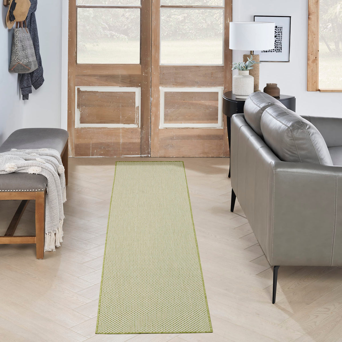Nourison Courtyard Indoor/Outdoor Ivory Green 2'2' X 10' Area Rug, Easy Cleaning, Non Shedding, Bed Room, Living Room, Dining R