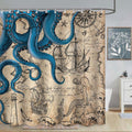 Fungarth 84 Inch Extra Long Vintage Nautical Octopus Shower Curtain Navy Blue Mermaid Funny Ocean Kraken Shower Curtains For Bat