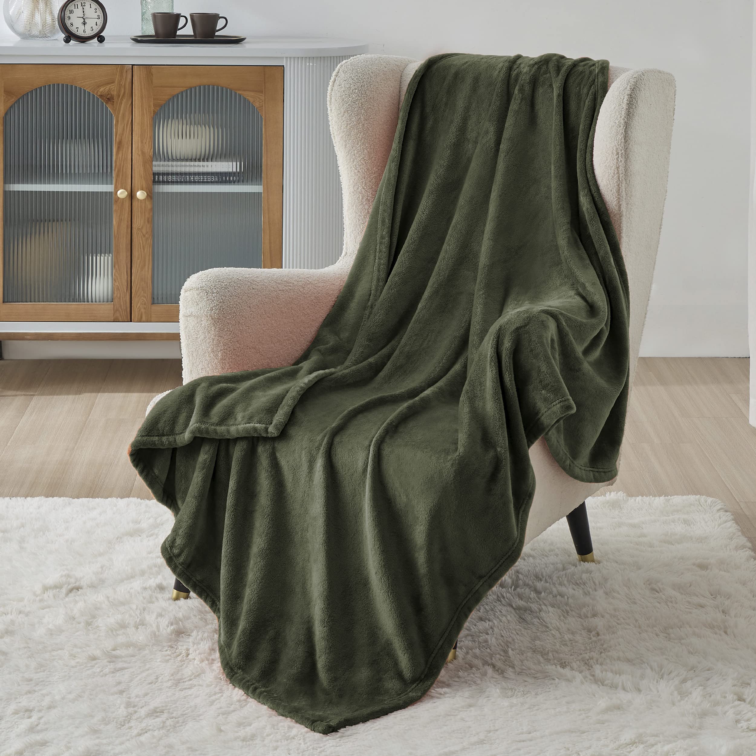 Bedsure Fleece Blanket Twin Blanket Olive Green - 300Gsm Soft Lightweight Plush Cozy Twin Blankets For Bed, Sofa, Couch, Travel,