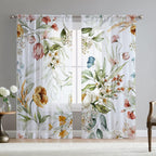 Fereyis Floral Sheer Curtains For Living Room 63 Inch Length 2 Panels Set Elegant Yellow Flower Spring Printed Window Curtain Ch