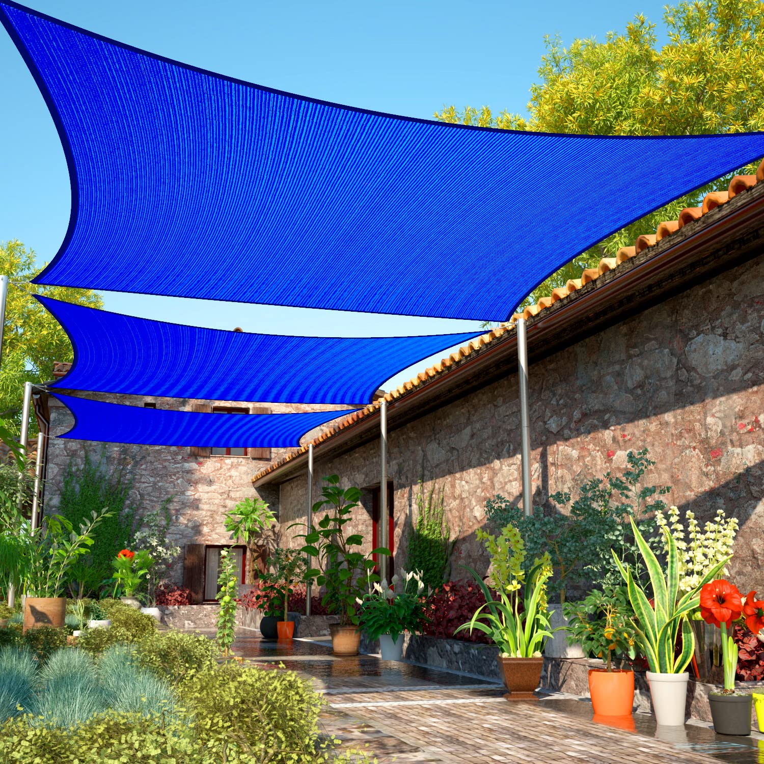 Shademart 12' X 12' Blue Sun Shade Sail Upf50 Square Smtapr1416 Canopy Fabric Cloth Screen, Water And Air Permeable & Uv Resista
