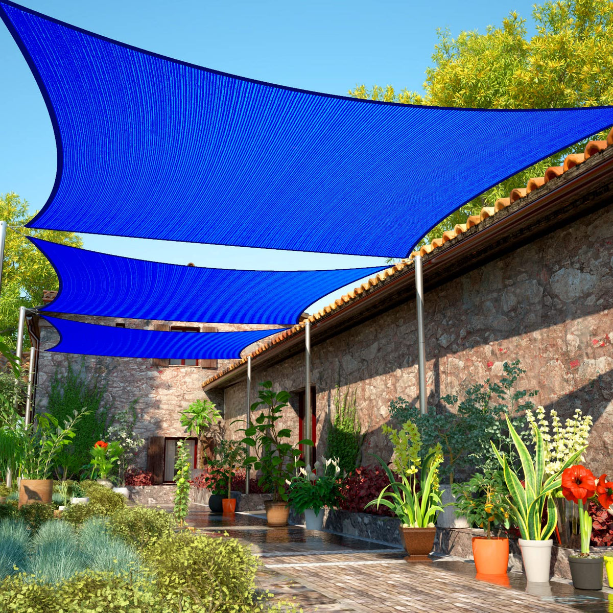 Shademart 10 ' X 13 ' Blue Sun Shade Sail Rectangle Canopy Fabric Cloth Screen Smsl, Water And Air Permeable & Uv Resistant, Hea