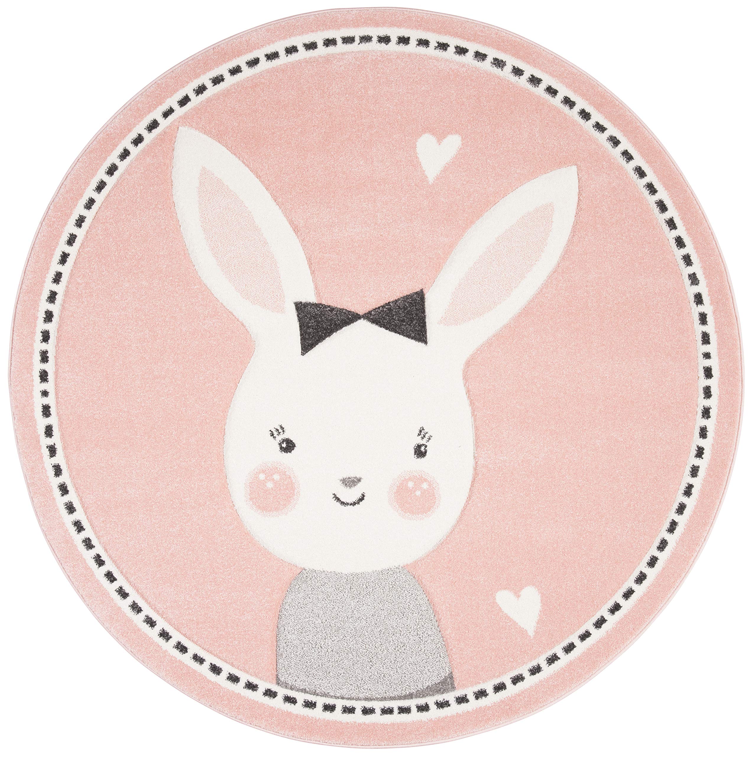 SAFAVIEH Carousel Kids Collection 4 Round Pink / Ivory CRK166P Bunny Nursery Playroom Area Rug