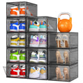 12 Pack Clear Shoe Storage Organizer with Magnetic Door, Stackable Plastic Shoe Boxes for Sneakers, Boots, and Heels, Space-Savi