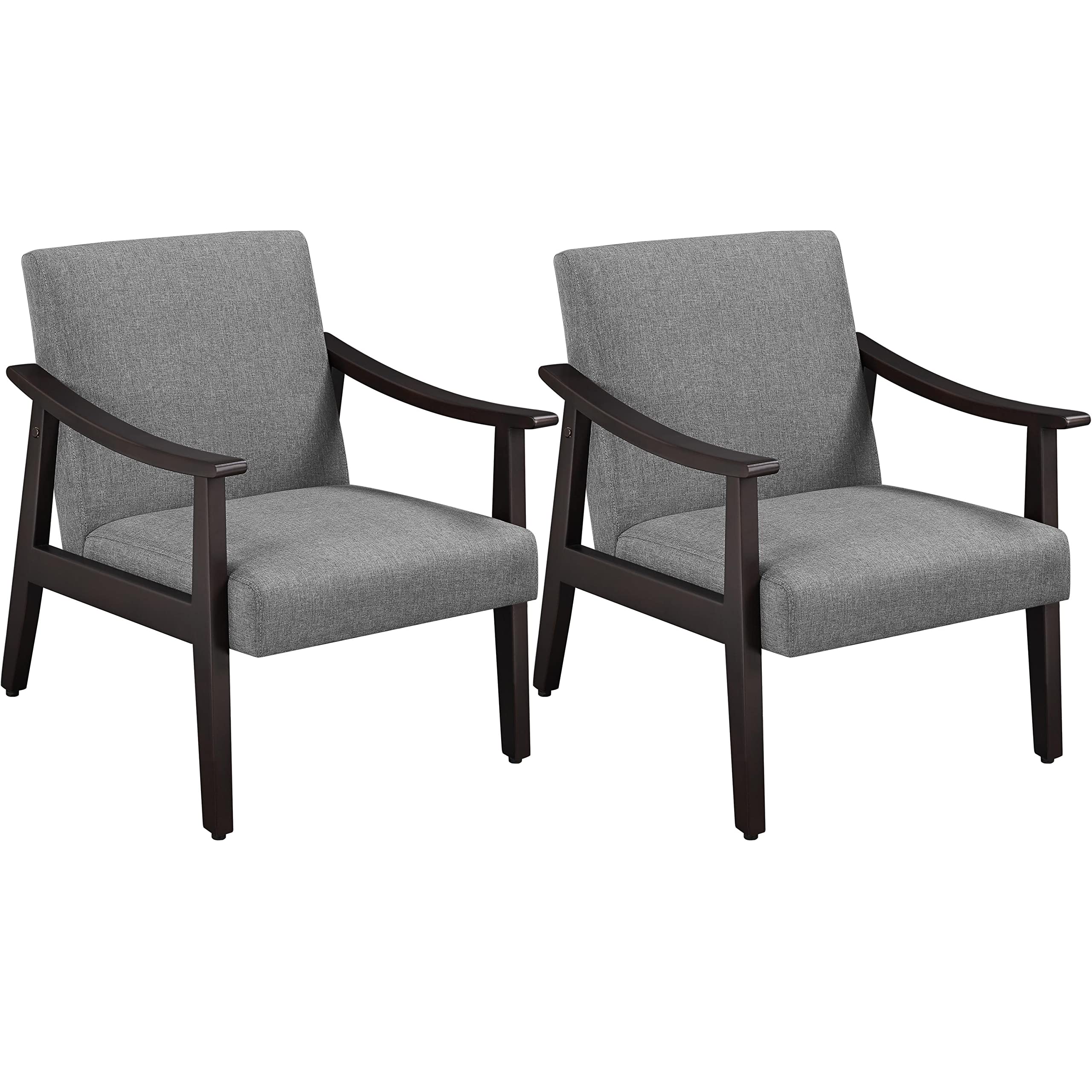 Yaheetech Leisure Chair with Solid Armrest and Feet, Modern Mid-Century Accent Chair, Linen Fabric Side Sofa for Living Room Bed