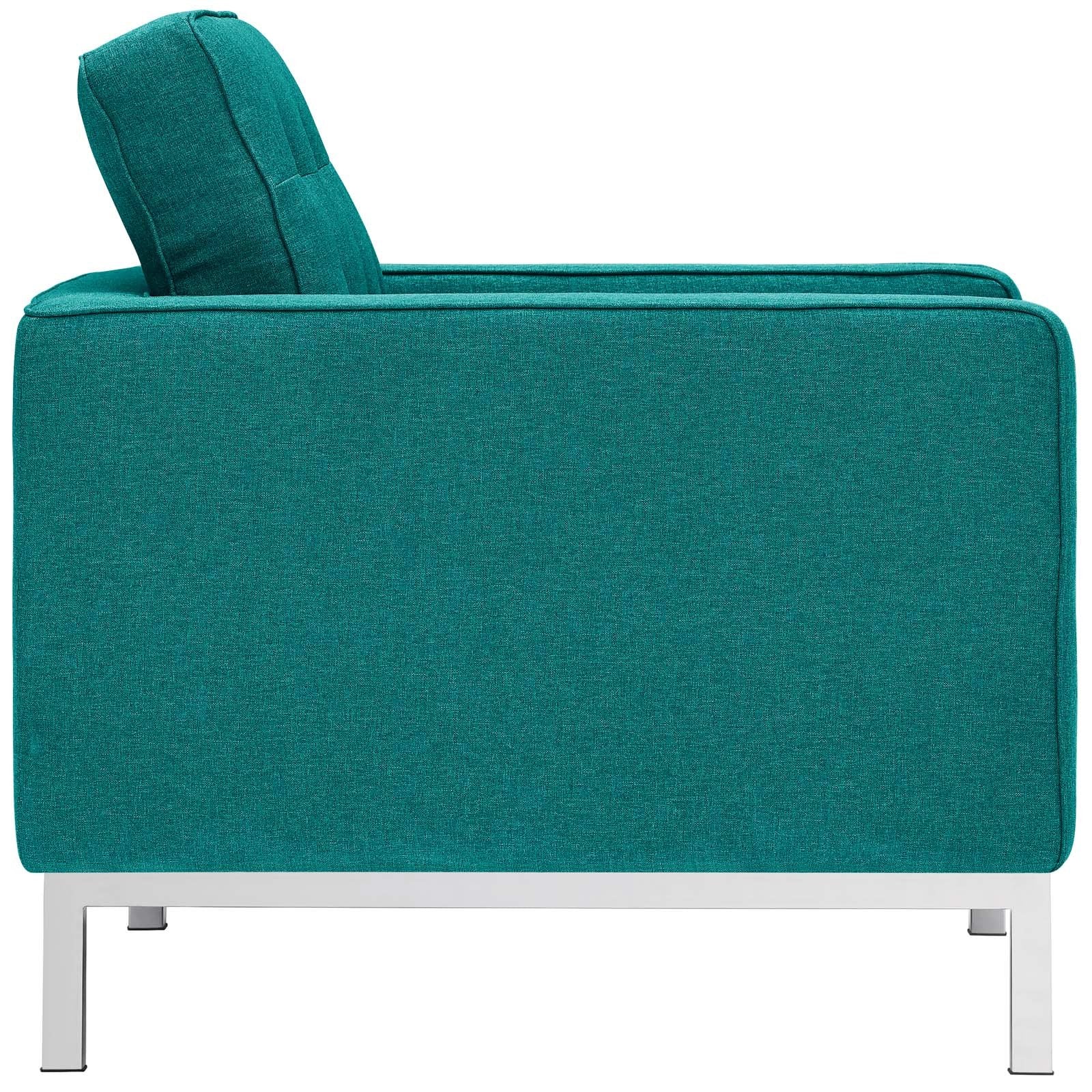 Modway Loft Upholstered Fabric Mid-Century Modern Accent Arm Lounge Chairs In Teal - Set Of 2