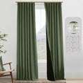 Panelsburg 96 Inch Long Green Blackout Curtains 2 Panel Set,Organic Boho Linen Room Darkening Black Out Curtains & Drapes For Be