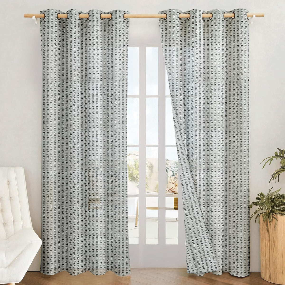 Amazon Brand  Solimo Polyester Sheer Jacquard Door Grommet Curtains| Blackout Curtains| 7 Feet |Set of 2|for Living Room Kids R