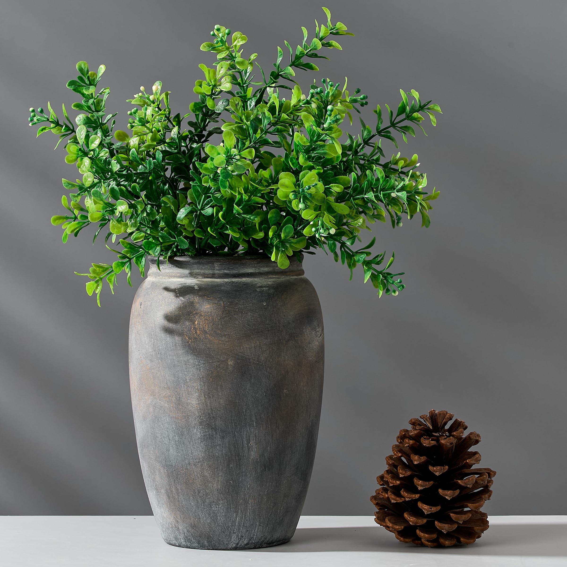 PORCER 8.2 Inch Ceramic Vase, Terracotta Rustic Vase Home Decor Farmhouse Decorative Vase for Living Room Entryway Floor Holiday