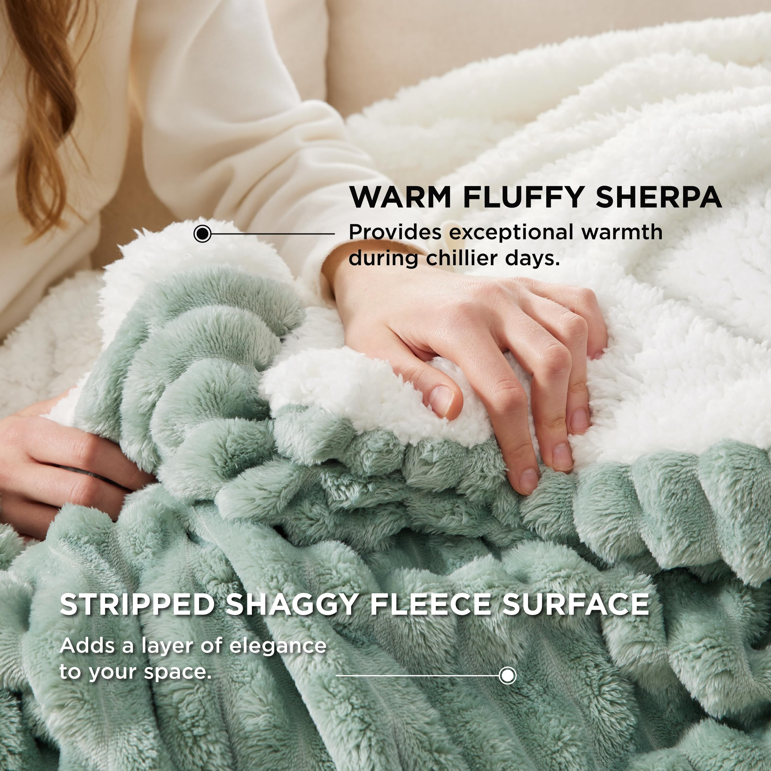 Bedsure Sherpa Blanket Queen Size, 90x90 Inches, Sage Green - Super Soft Plush Fleece Blanket for Cozy Winter Warmth