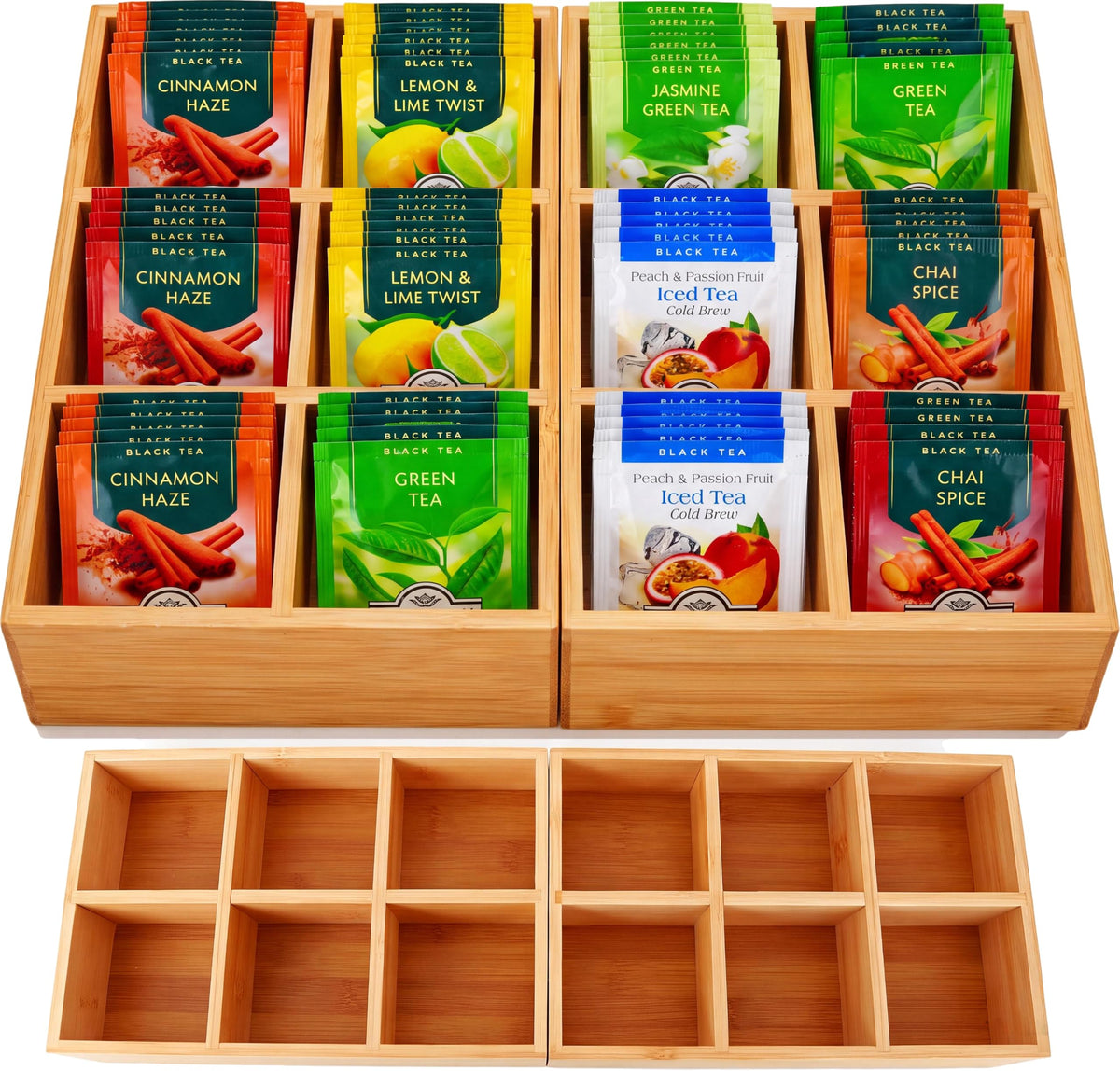 Bamboo Tea Bag Organizer, Tea Holder for Tea Organizer and Storage  2Pcs