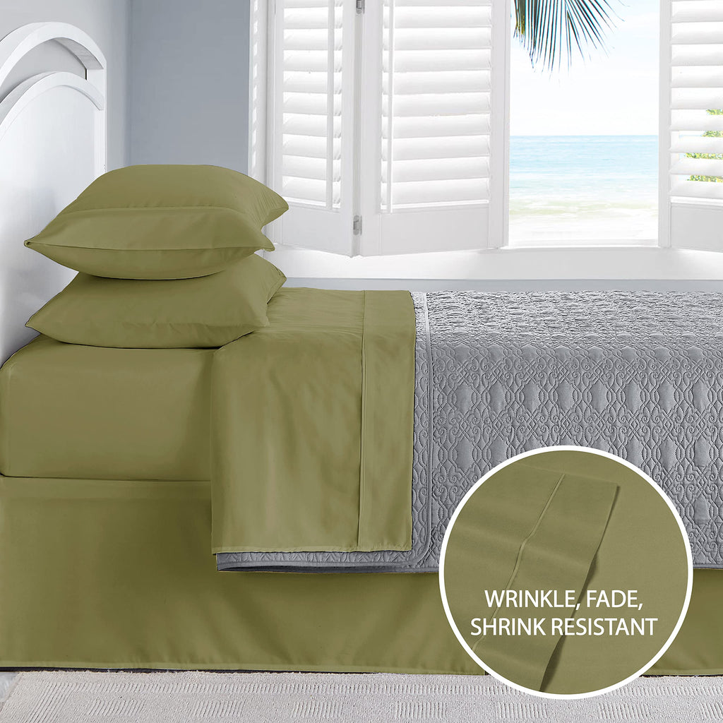 Cathay Home Essentials Ultra Soft Hypoallergenic Wrinkle Resistant Double Brushed Microfiber Bedding Sheet Set, Sage, Queen