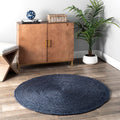 nuLOOM 4 Round Rigo Jute Hand Woven Area Rug, Navy, Solid Farmhouse Design, Natural Fiber, For Bedroom, Living Room, Dining Room