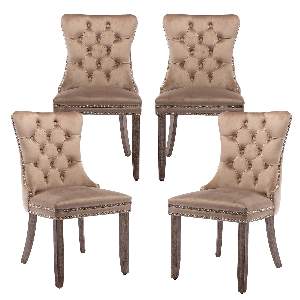 Lktart Dining Chairs Set Of 4 Velvet Upholstered Tufted Back With Nailhead Trim And Back Ring Pull Solid Wood Legs For Kitchen B