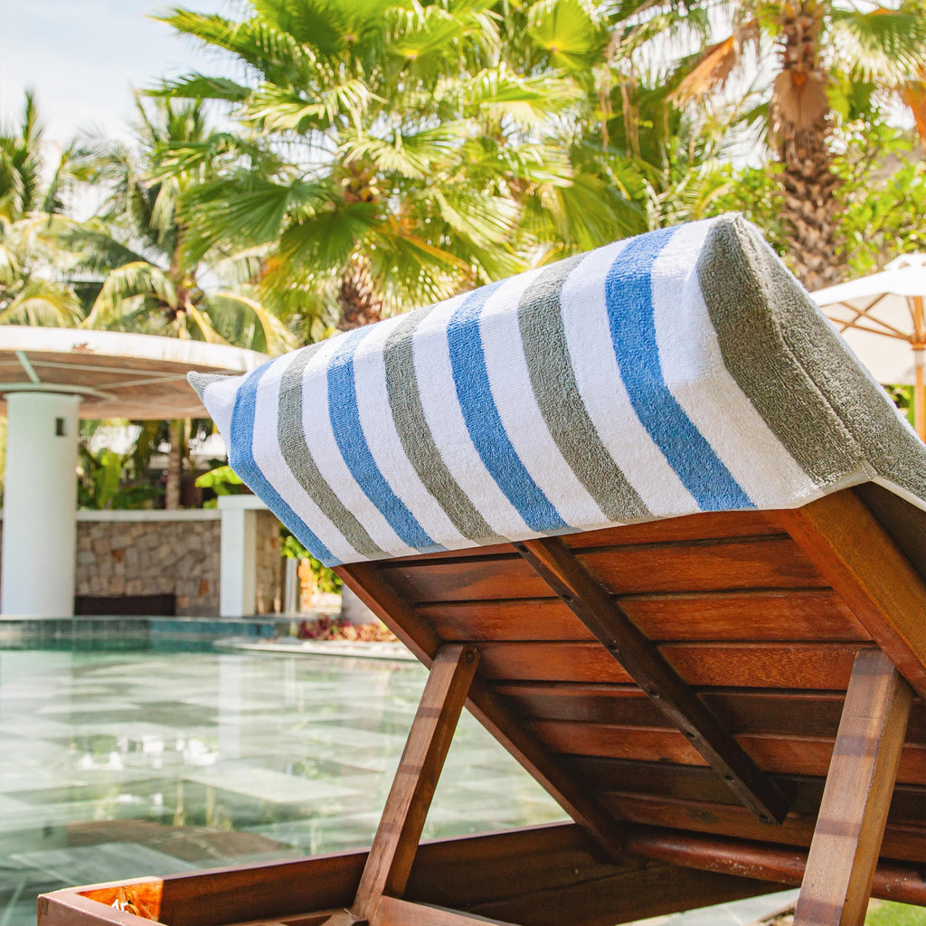 Arkwright Cabo Chaise Lounge Cover - Pack Of 2 - Striped Soft Cotton Cabana Towel With Pocket Holder For Beach Pool Outdoor Chair, 30 X 85 In., Cornflower Blue/Grey