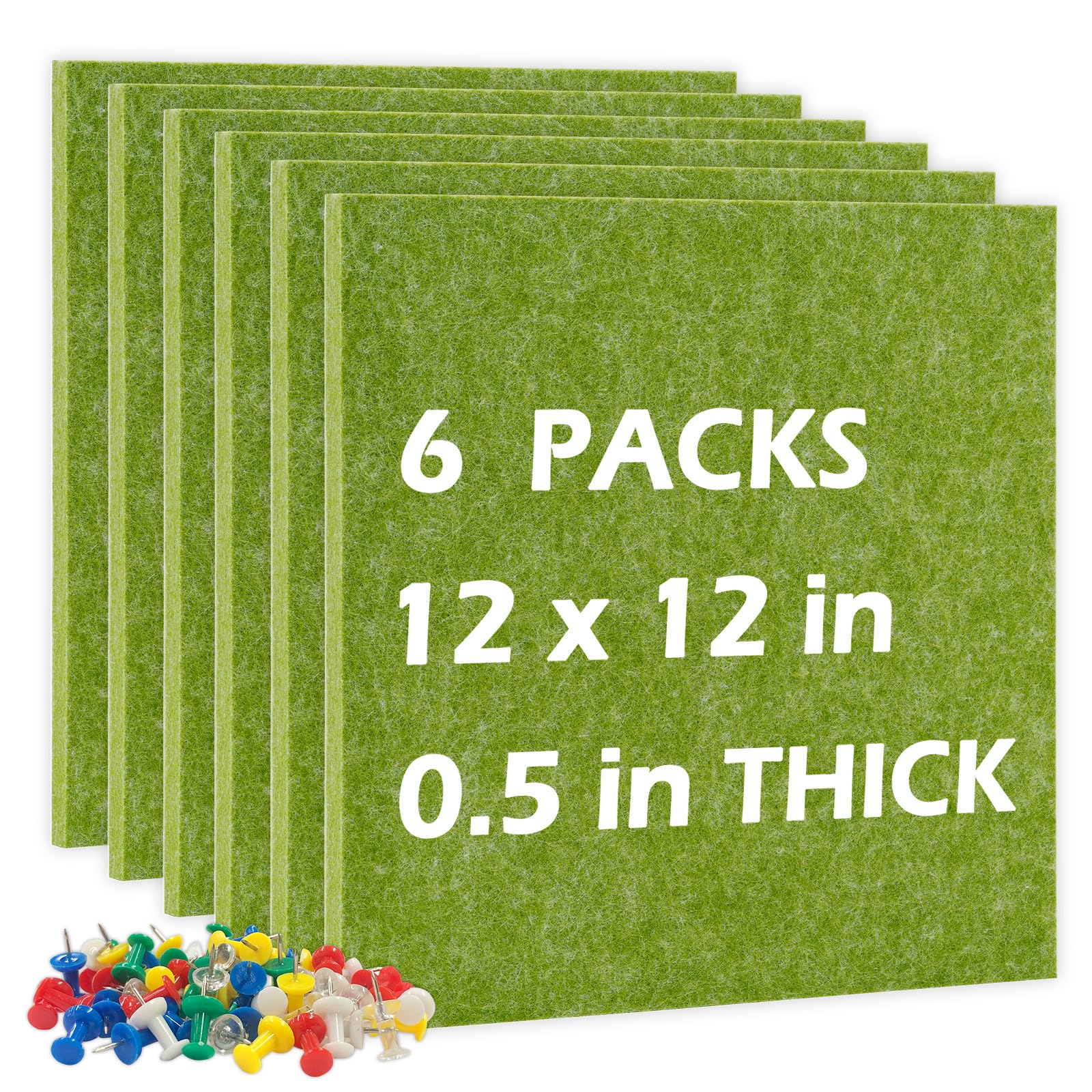 Felt Cork Board Tiles, 6 Packs 12 ' X 12 ' 1/2 ' Thick Cork Bulletin Board Self Adhesive Corkboards For Walls With 60 Pushpin