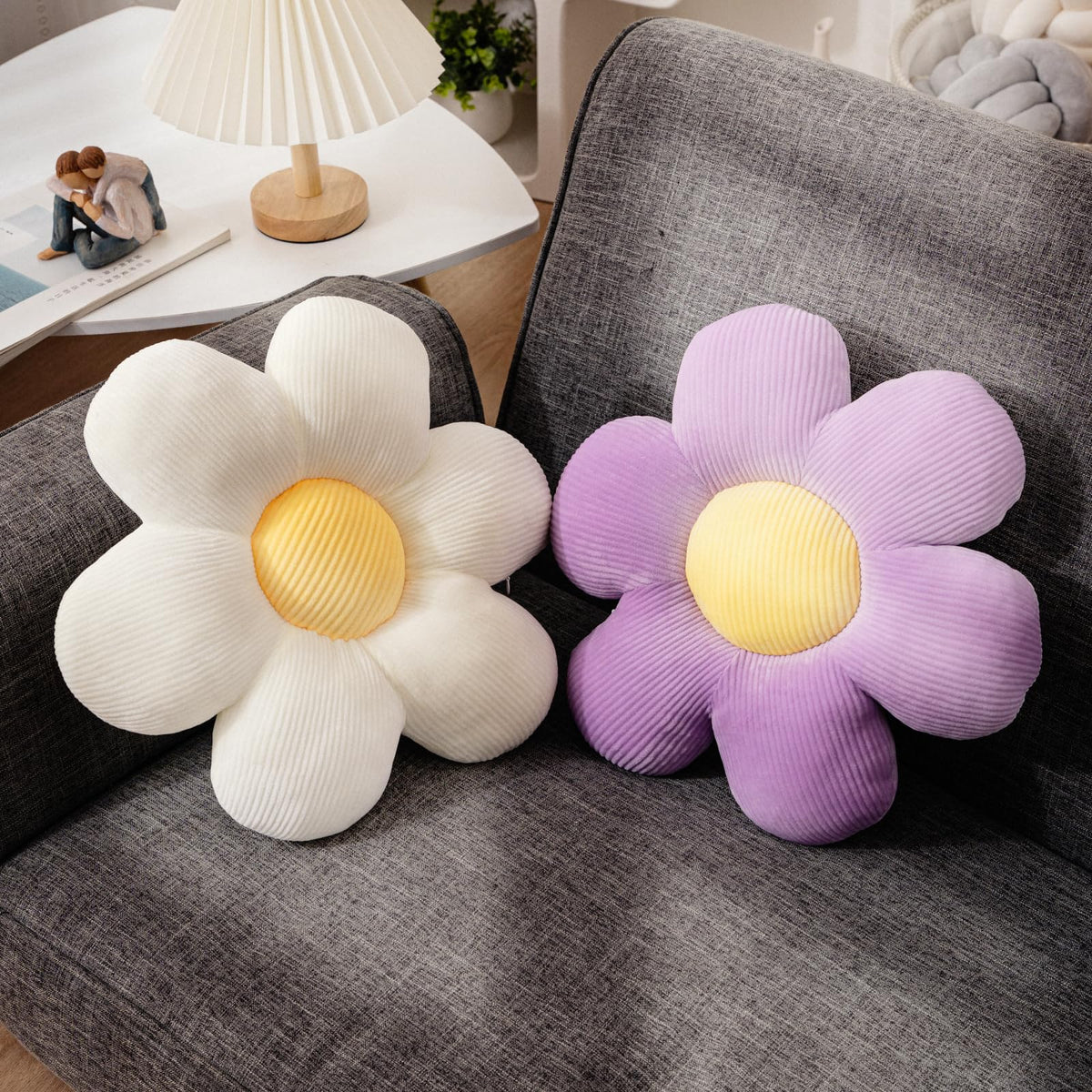 Fsrongxi Daisy Flower Pillow, 2Pcs Floor Pillows Lavender Flower Shaped Throw Pillows Decorative Pillow, Preppy Decor Cushions F