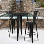 Flash Furniture Commercial Grade 30" Round Black Metal Indoor-Outdoor Bar Table Set With 2 Cafe Stools