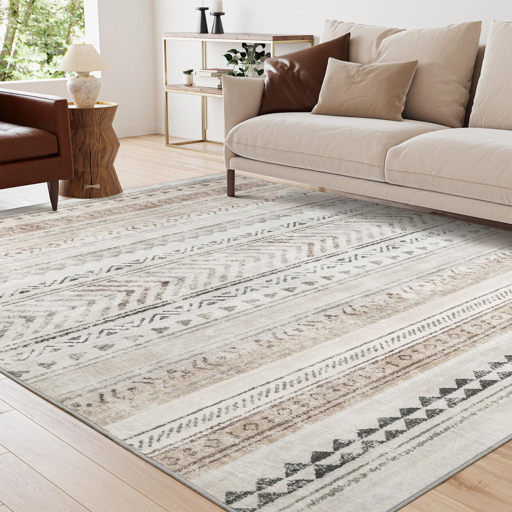 Art&Tuft Area Rug 6X9, Super Soft Ultra-Thin Moroccan Washable, Anti-Slip Backing Rugs For Living Room, Foldable Geometric Machi