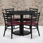 Flash Furniture 36'' Round Black Laminate Table Set With Round Base And 4 Ladder Back Metal Chairs - Burgundy Vinyl Seat