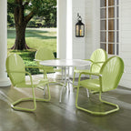 Crosley Furniture Griffith 5-Piece Outdoor Dining Set for 4, Retro Metal Round Patio Table and Chairs, White and Key Lime