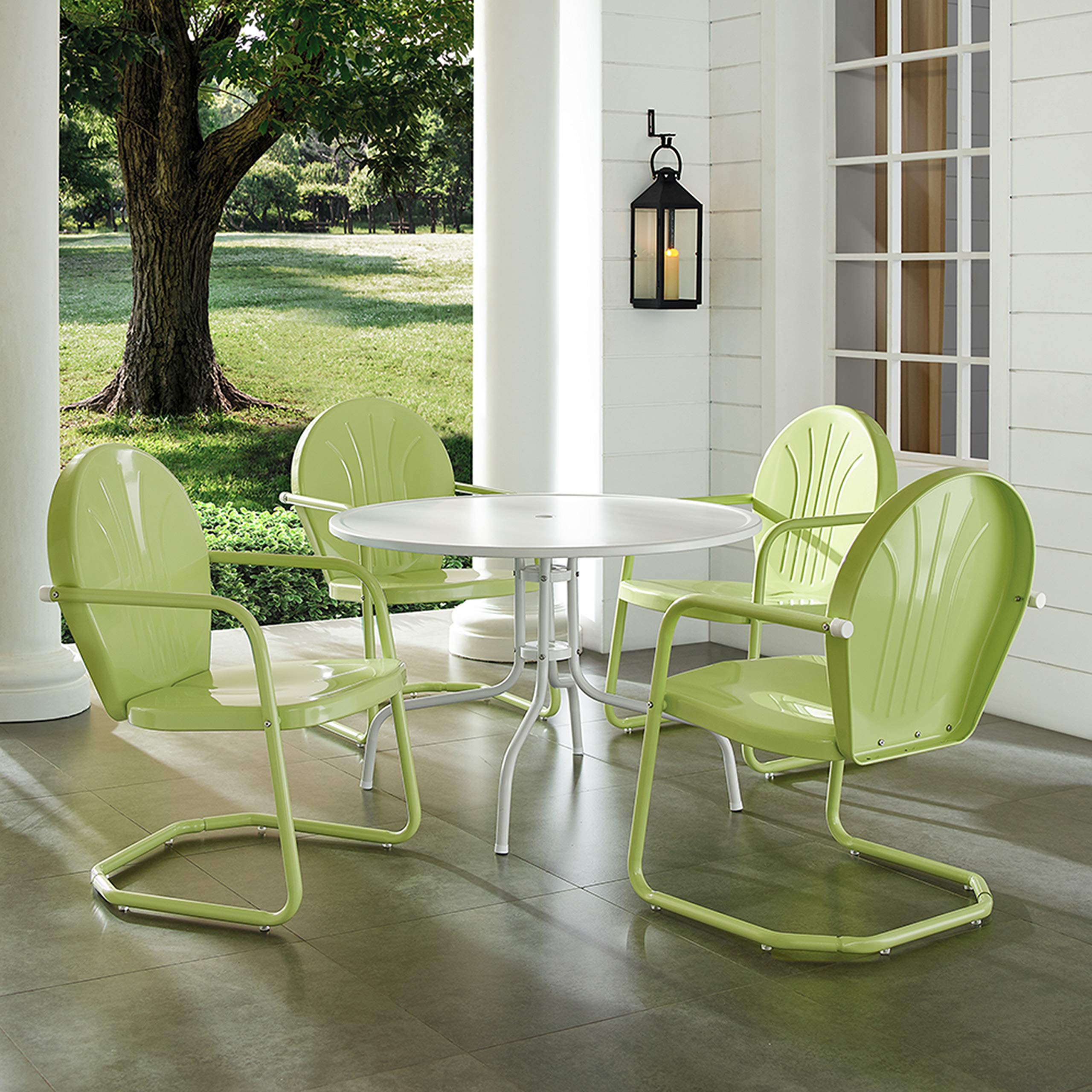 Crosley Furniture Griffith 5-Piece Outdoor Dining Set for 4, Retro Metal Round Patio Table and Chairs, White and Key Lime
