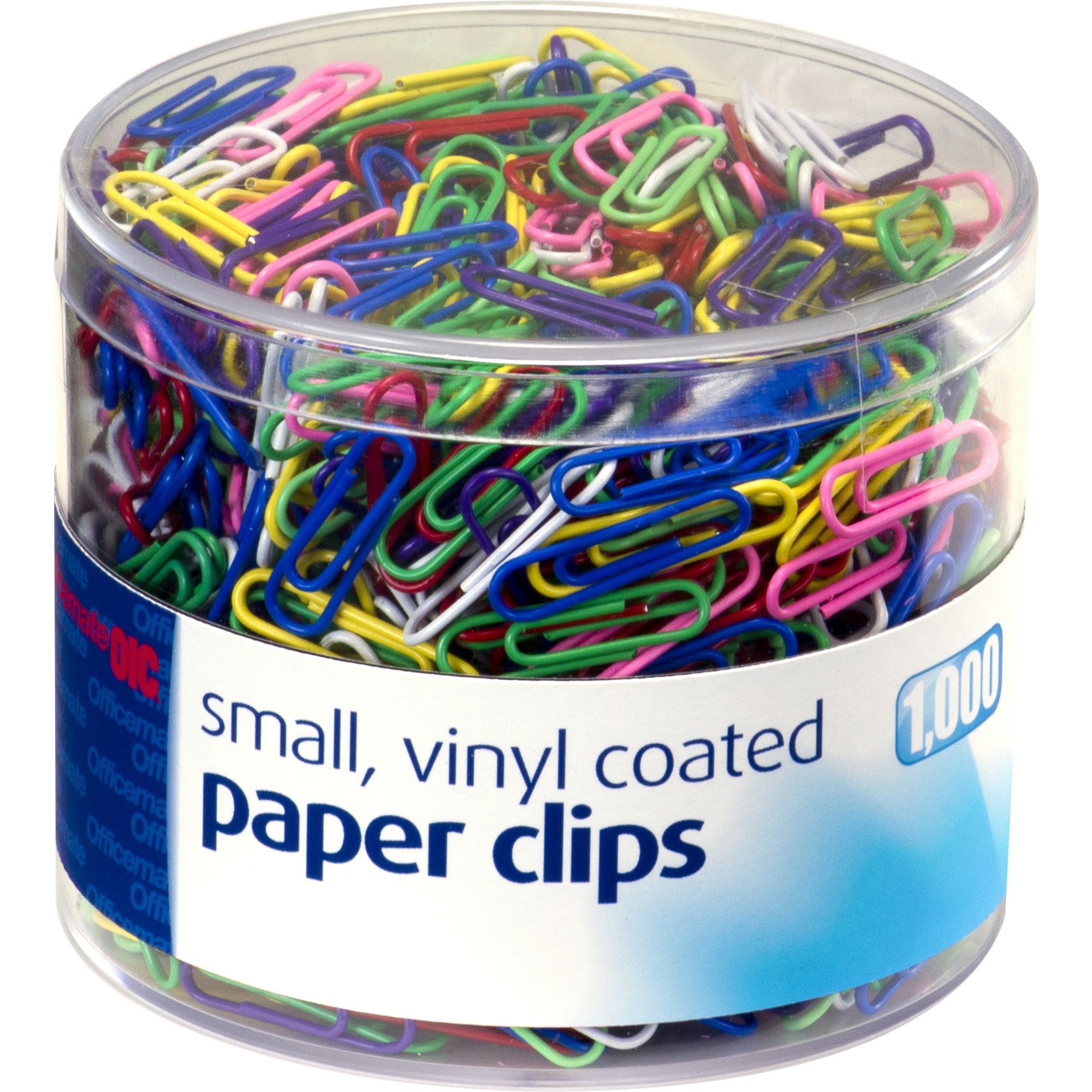 Officemate Vinyl Coated #2 Paper Clips, Assorted Colors, Tub Of 1000 (97634)