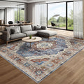 Deerly Rug 8x10 Area Rug Boho Washable Rug 8x10 Rug Large Rugs for Bedroom Living Room Vintage Non-Slip Oriental Distressed Carp