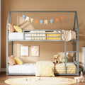 LIKIMIO Bunk Bed Twin Over Twin, House Bunk Bed Frame with Ladder and Guardrail, House Shaped with Metal Slats for Dormitory and