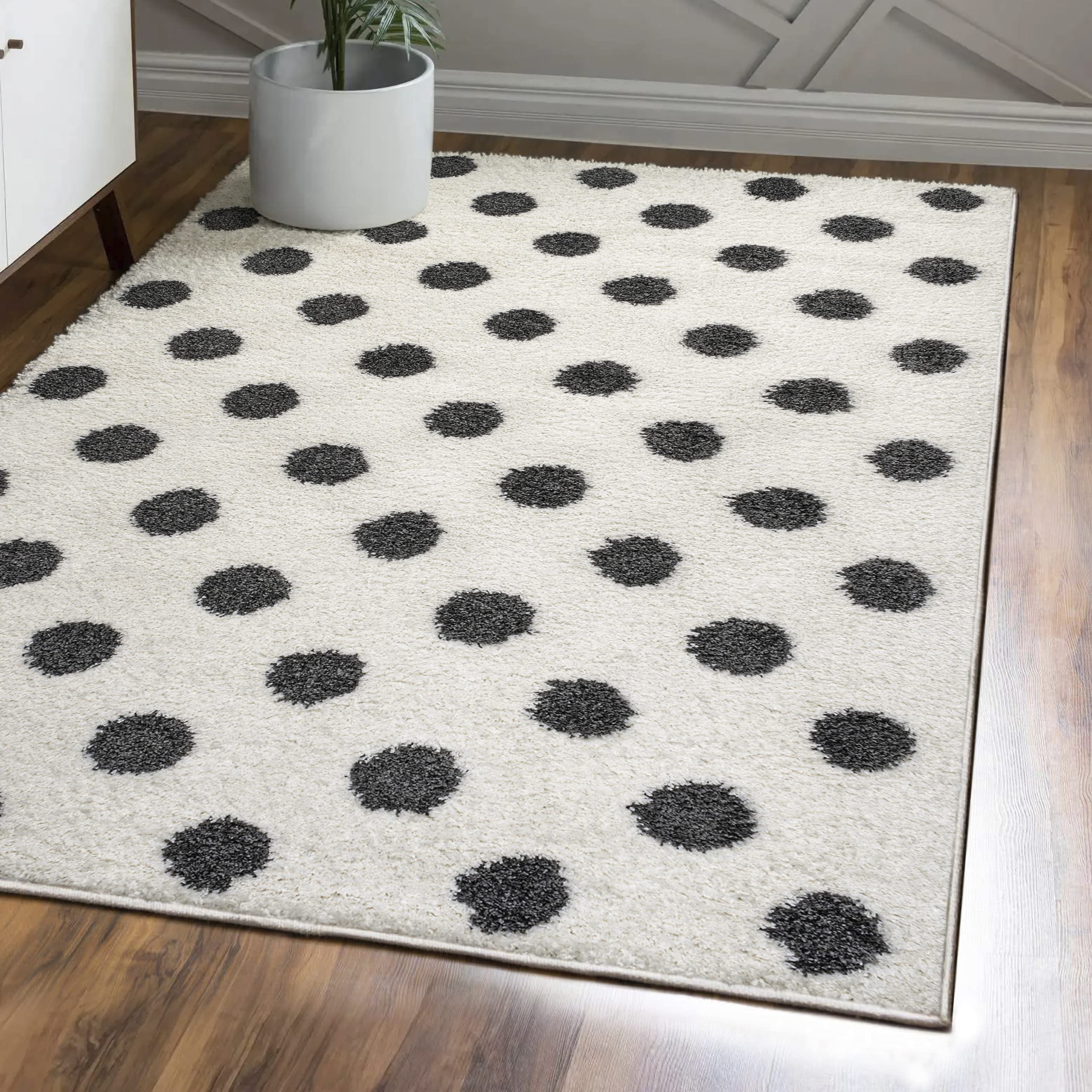 JONATHAN Y MOH411A-5 Pere Modern Charcoal Dot Shag Indoor Area-Rug Bohemian Contemporary Geometric Easy-Cleaning Bedroom Kitchen