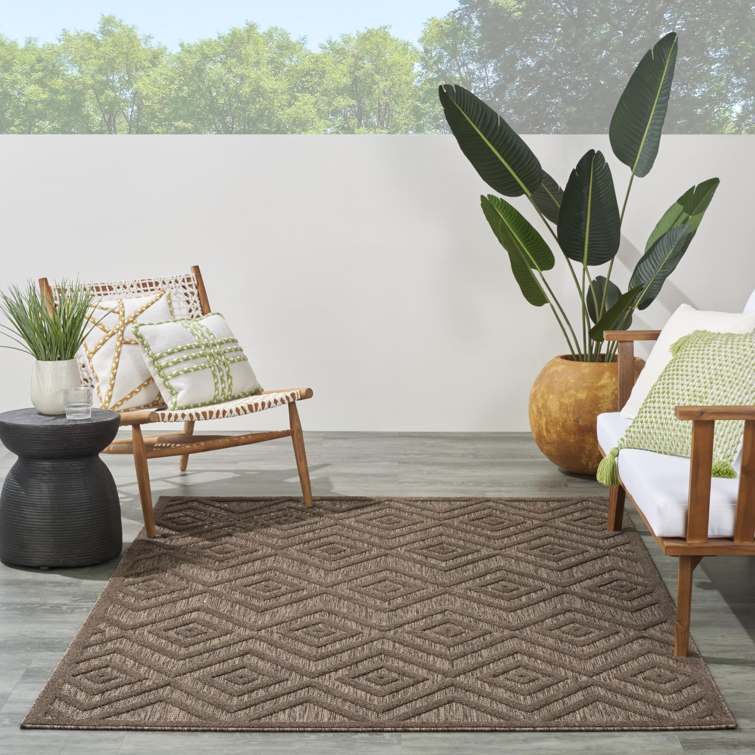 Nourison Versatile Indoor/Outdoor Brown 4' X 6' Area Rug, Easy Cleaning, Non Shedding, Bed Room, Living Room, Dining Room, Backyard, Deck, Patio (4X6)