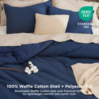 Bedsure Waffle Comforter Set King, Navy Soft Cotton Bedding Set For All Seasons, Waffle Weave Bed Set, 3 Pieces, 1 Comforter (104'X90') And 2 Pillow Shams, Premium Cotton Cover With Polyester Fill