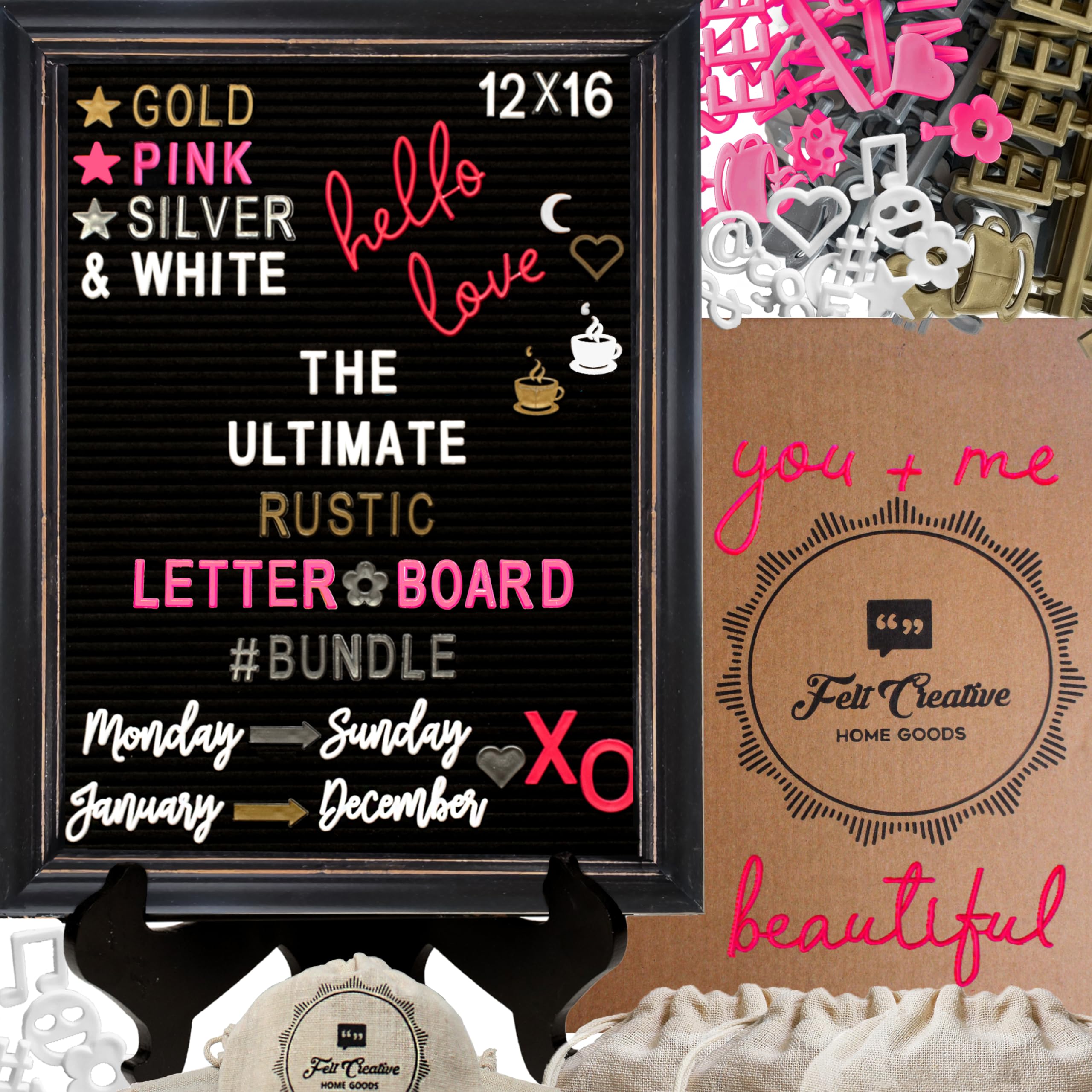 Rustic Felt Letter Board Ultimate Bundle Farmhouse Vintage Black Wood Frame And Stand By Felt Creative Home Goods Changeable Mes