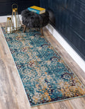 Unique Loom Vita Collection Traditional Over-Dyed Saturated Floral Medallions Area Rug, 2 ft x 6 ft 7 in, Turquoise/Ivory