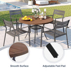 Vicllax Round Patio Dining Table, 4 Person Metal Outdoor Dining Table With Umbrella Hole & Storage Shelf For Garden Lawn Deck, 42' Walnut